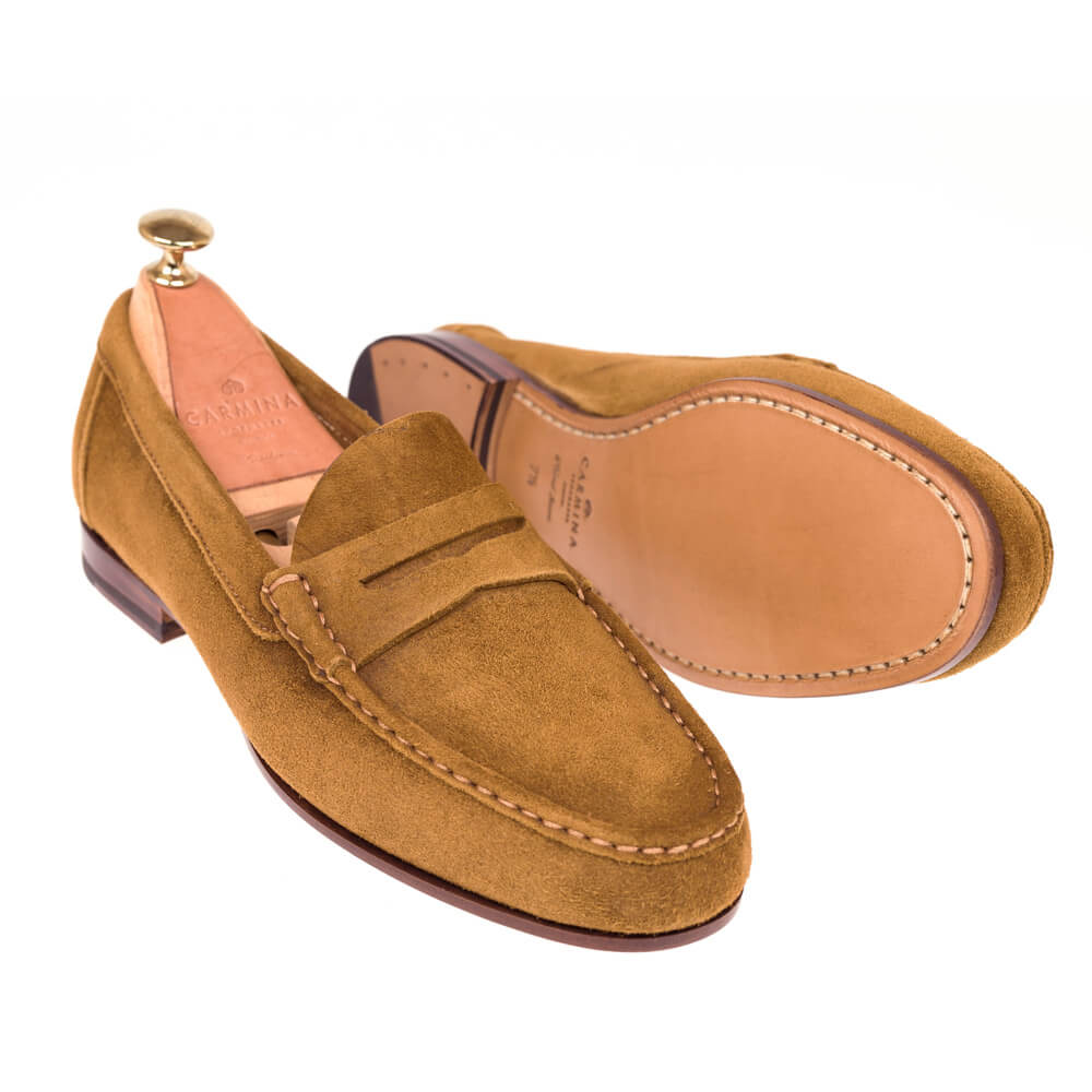 Brown Suede Penny Loafers | CARMINA 