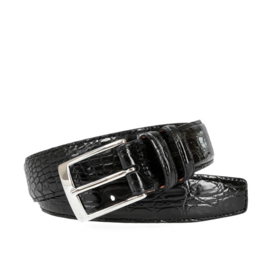 1pc Men's Faux Crocodile Skin Black Pu Leather Business Belt