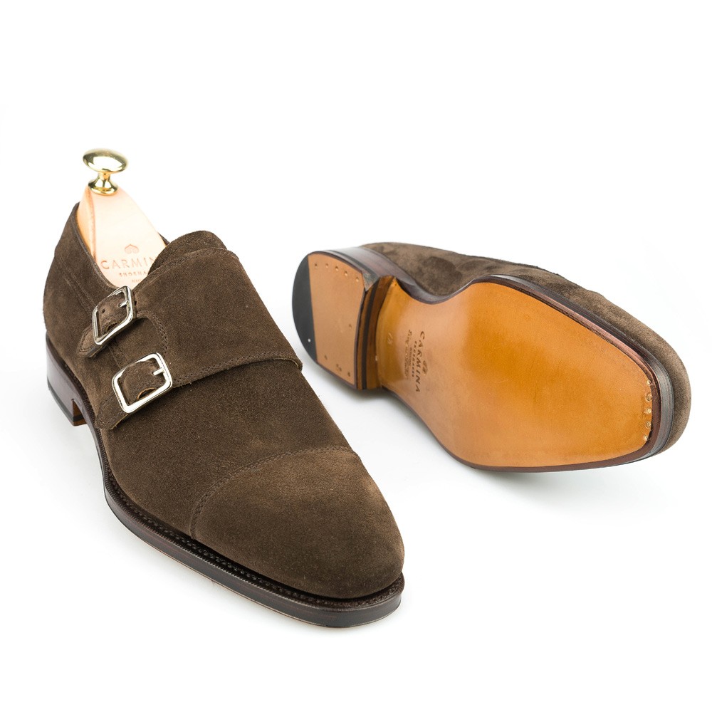 suede double monk strap shoes