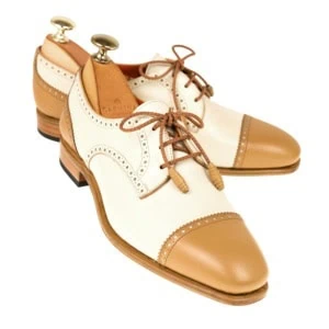 Ladies Two-Tone Tan and White Derby Shoes. Handmade Women main image 2