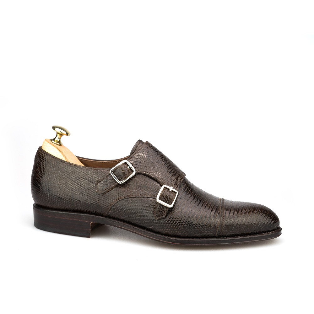 double monk straps shoes in lizard