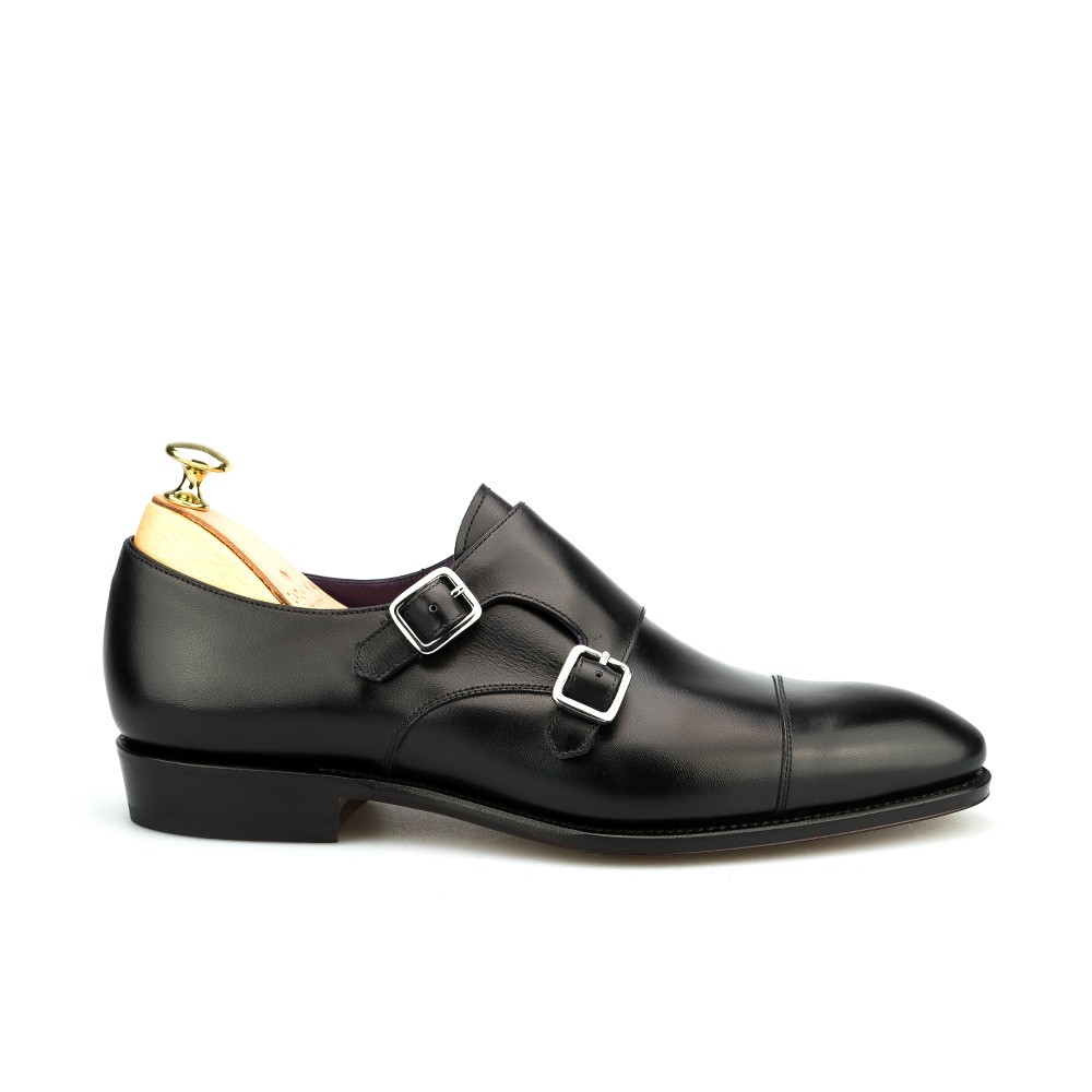 men's double monk straps shoes in black