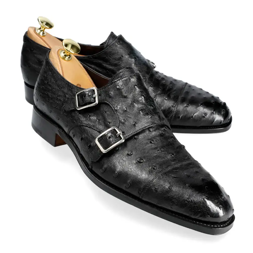 メンズ ダブルモンクストラップ 10003 ブラック オーストリッチ
