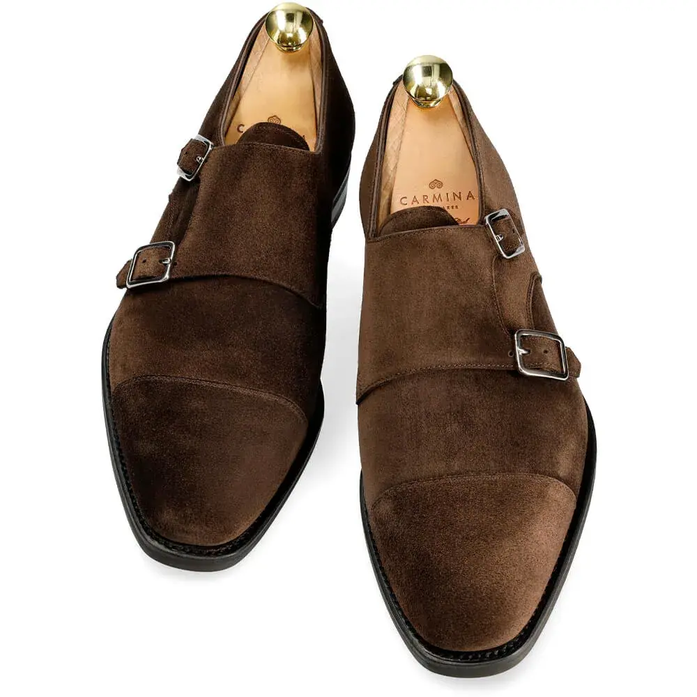 Double Monk Strap 10003 in Brown Suede | Carmina Shoemaker