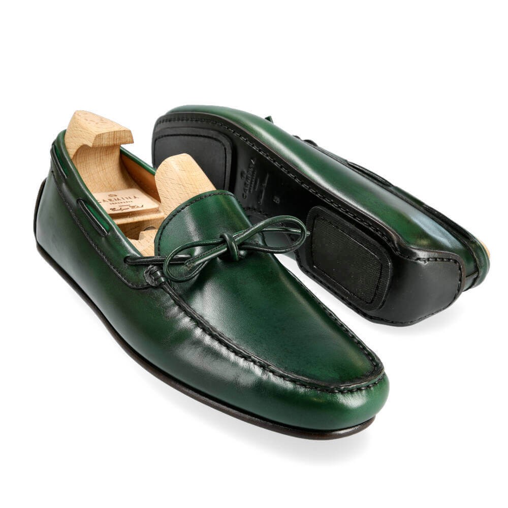 DRIVING LOAFERS IN GREEN HAND PAINTED