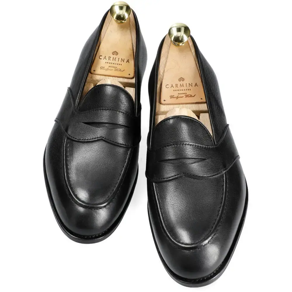 PENNY LOAFERS IN BLACK RUSTICALF | CARMINA