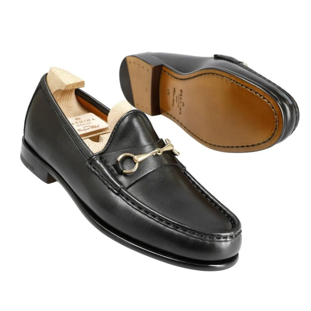 Carmina Black Leather Horsebit Loafers Gold WOMEN main image 3