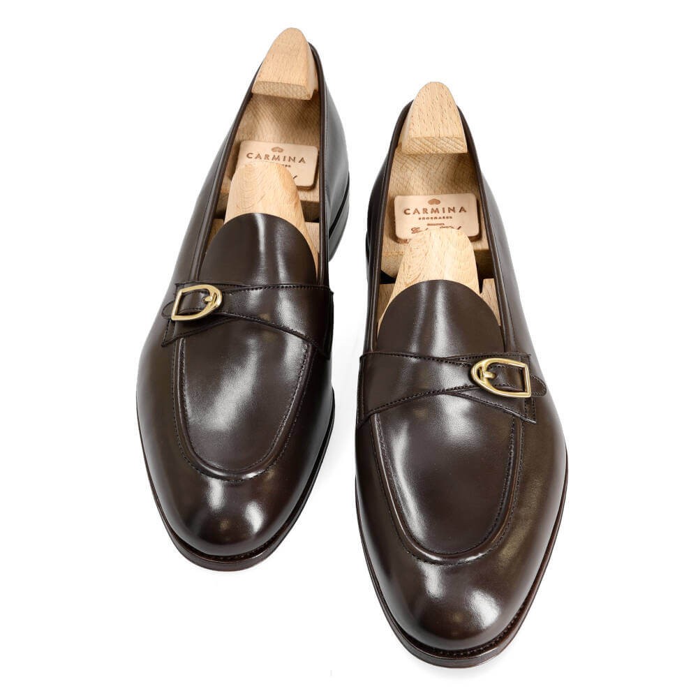 UNLINED MONK STRAP LOAFERS IN BROWN VITELLO