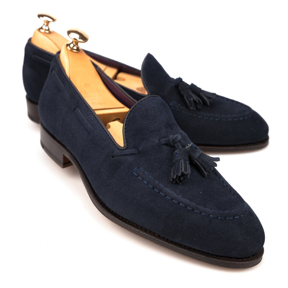 Navy Suede Dress Loafers | CARMINA 