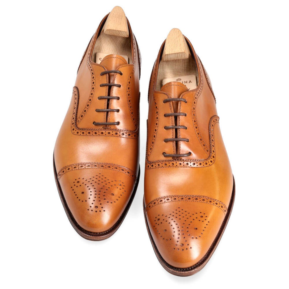 Mens Leather Shoes Oxford Capped Toe Leather Sole Handmade Lace-up Brogues Size 