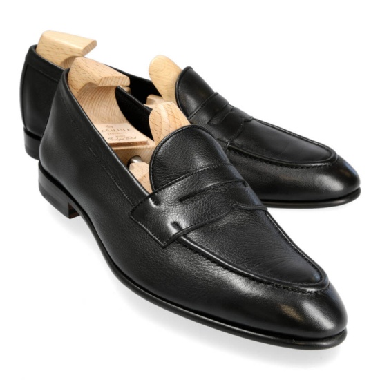 UNLINED PENNY LOAFER IN BLACK RUSTICALF