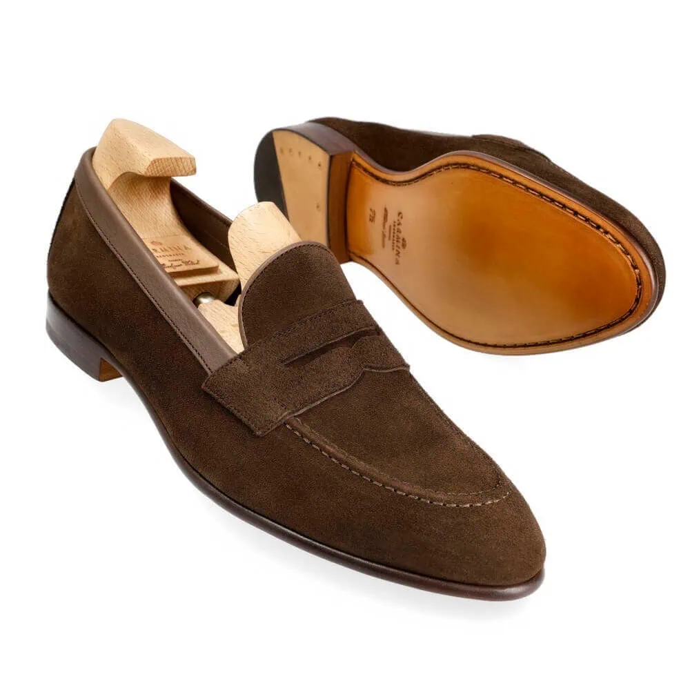 UNLINED PENNY LOAFERS IN BROWN SUEDE | CARMINA