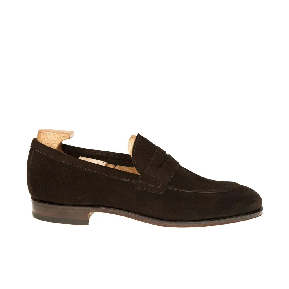 BROWN SUEDE PENNY LOAFERS | CARMINA