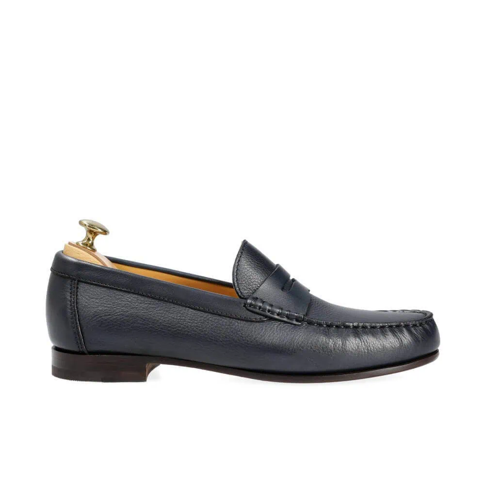 MEN'S PENNY LOAFERS NAVY RUSTICALF | CARMINA