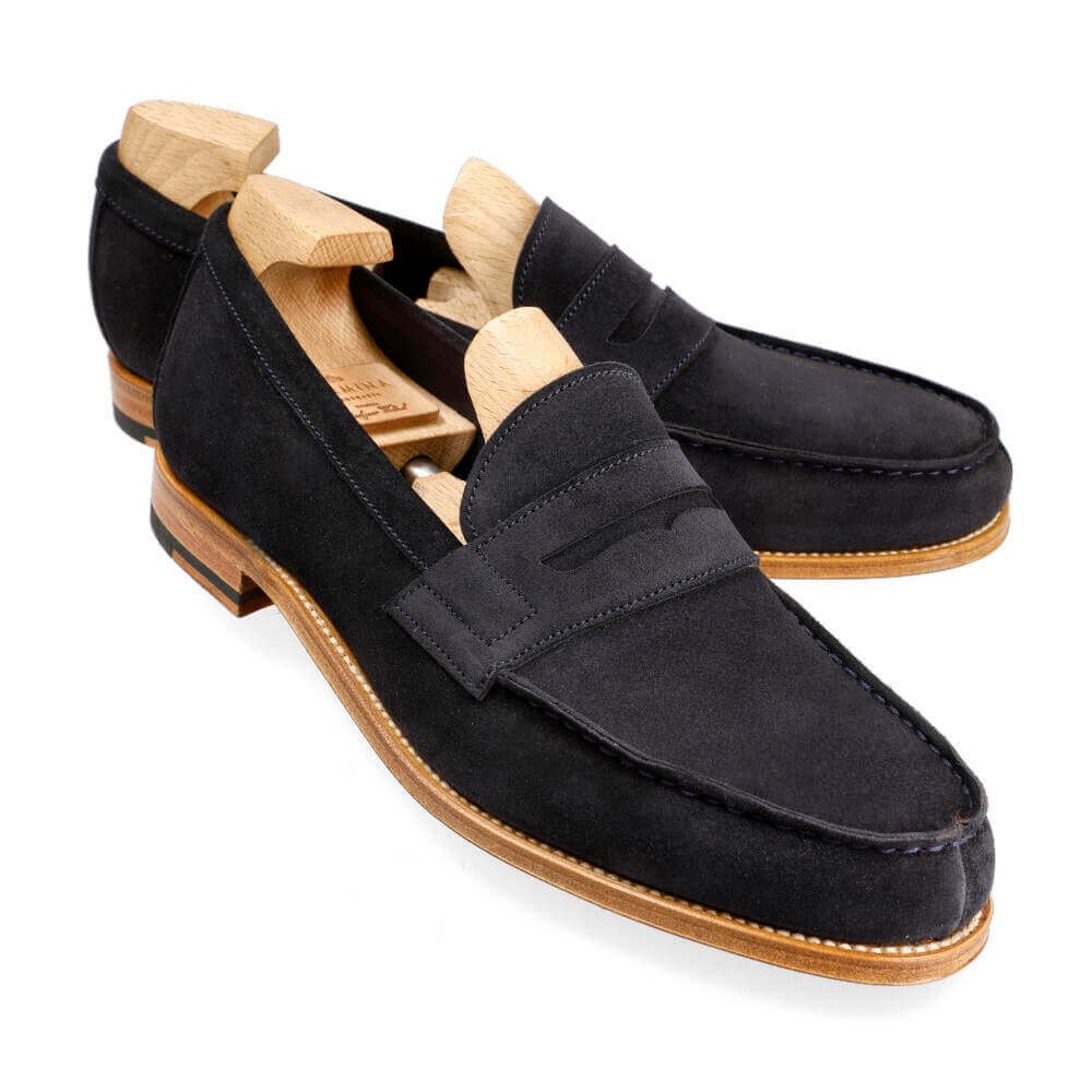 Penny loafers in navy suede | CARMINA 