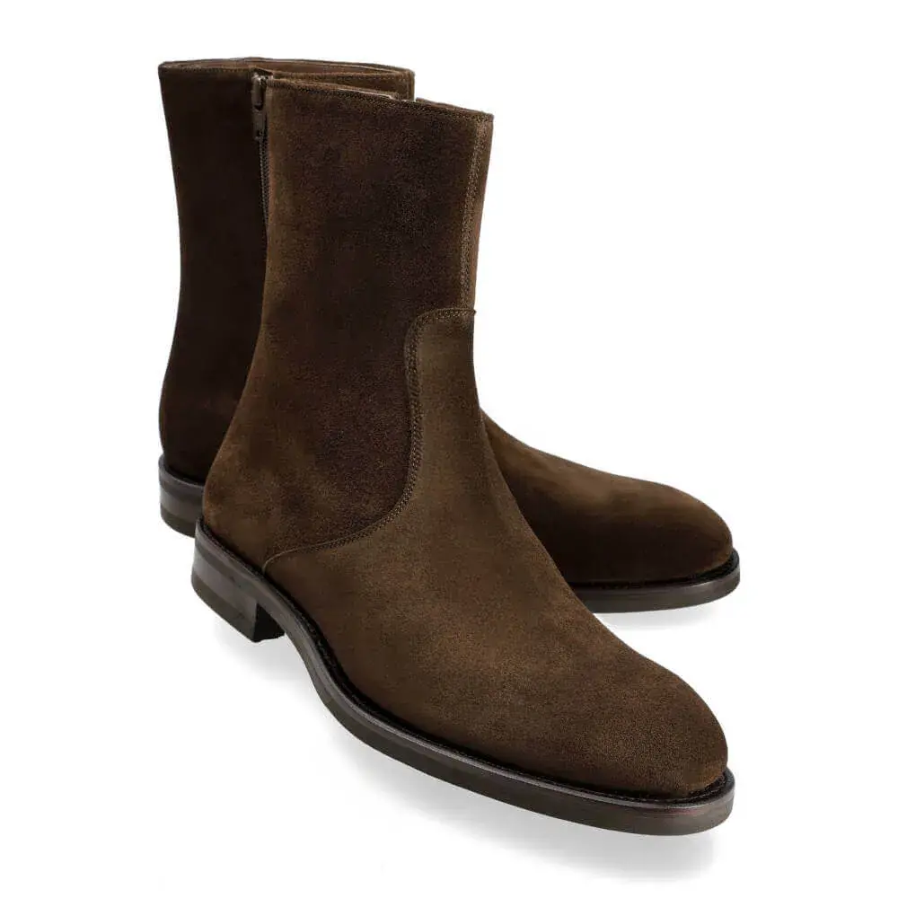 Carmina ブーツ MEN'S BROWN SUEDE ZIP BOOTS | CARMINA