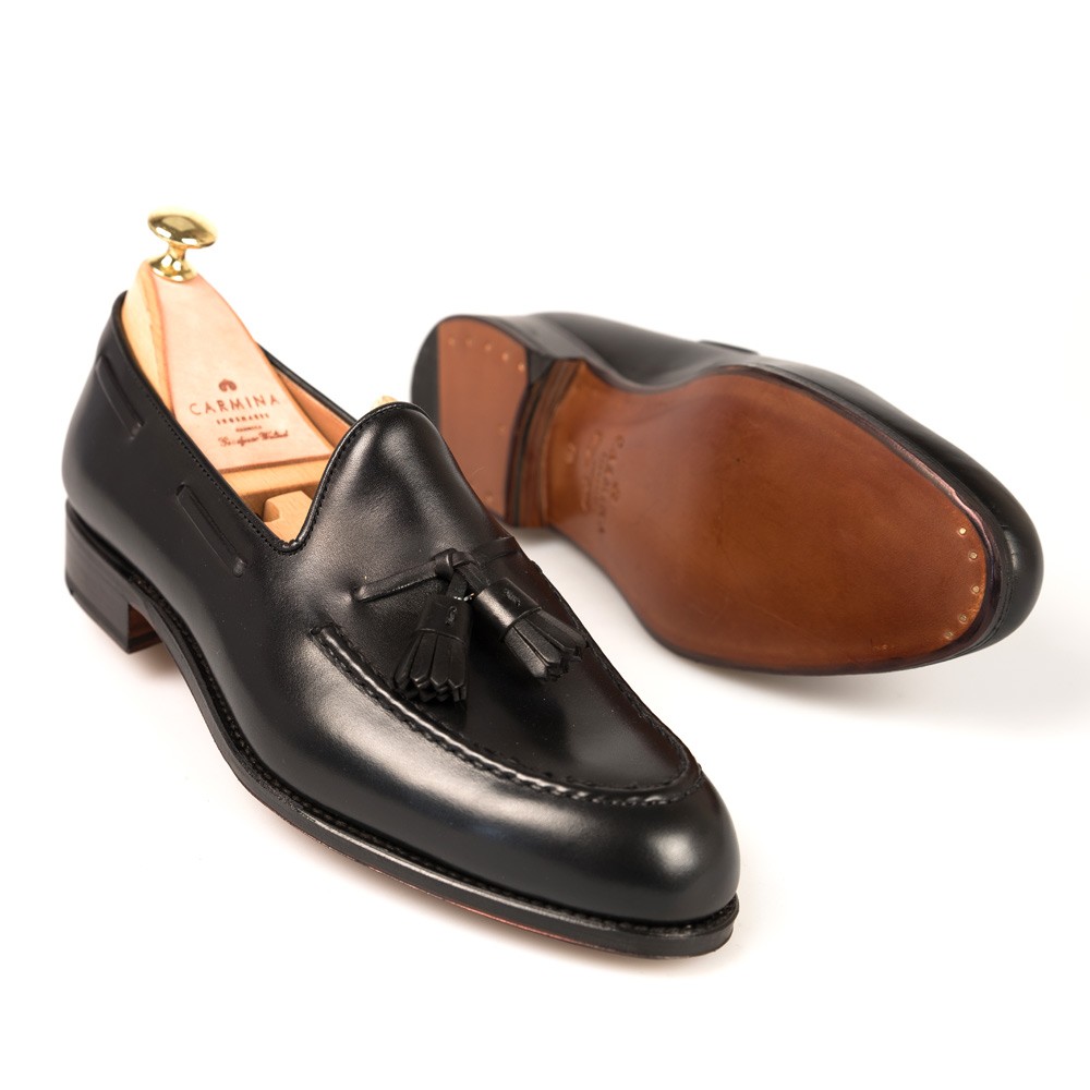 Black Calf Dress Loafers | CARMINA 