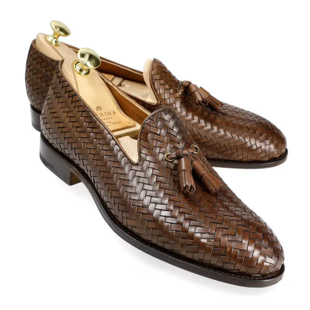 ブラウンレザー編み込みシューズ trippenトリッペン ブラウンレザー