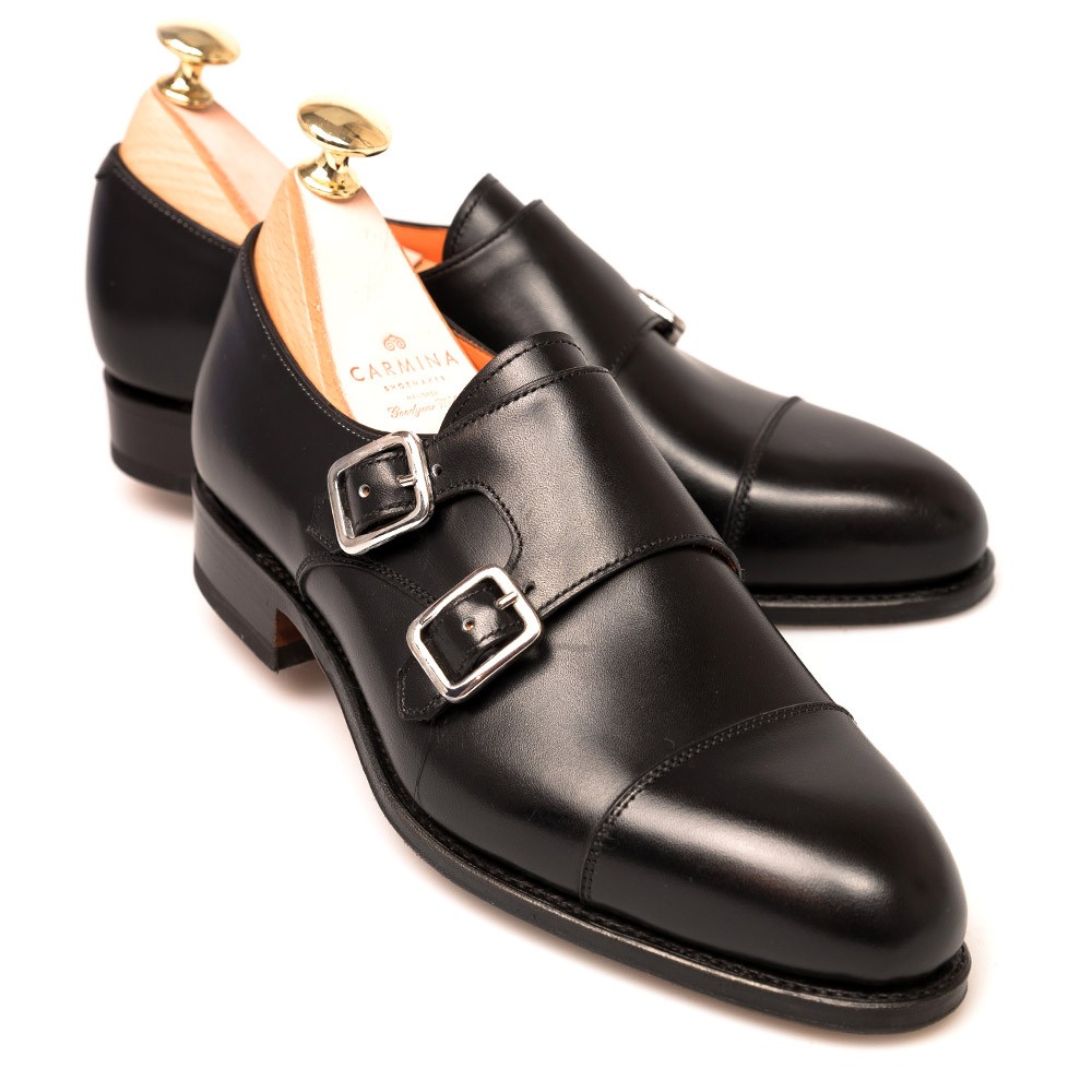 black double monk strap shoes
